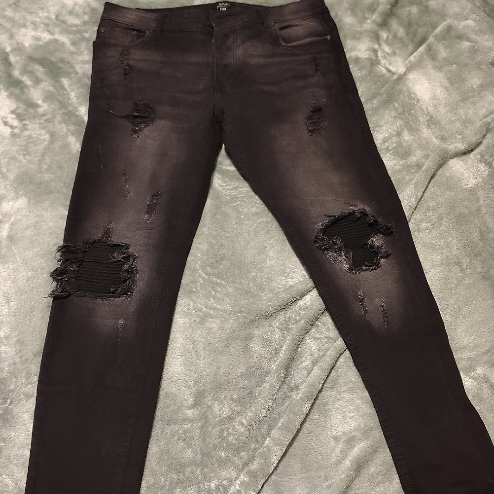 Boohoo Mens Black Distressed Skinny Jeans